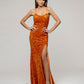 Scoop Neckline Long Sequin Prom Gown With Side Split