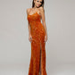 Scoop Neckline Long Sequin Prom Gown With Side Split