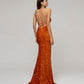 Scoop Neckline Long Sequin Prom Gown With Side Split