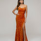 Scoop Neckline Long Sequin Prom Gown With Side Split