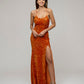 Scoop Neckline Long Sequin Prom Gown With Side Split