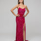 Sequin Side Split Scoop Neckline Fitted Long Prom Gown