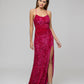 Sequin Side Split Scoop Neckline Fitted Long Prom Gown