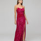 Sequin Side Split Scoop Neckline Fitted Long Prom Gown