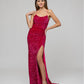 Sequin Side Split Scoop Neckline Fitted Long Prom Gown