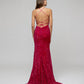 Sequin Side Split Scoop Neckline Fitted Long Prom Gown