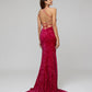 Sequin Side Split Scoop Neckline Fitted Long Prom Gown