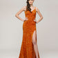 Sequin Spaghetti Strap Open Back Fitted Prom Dresses