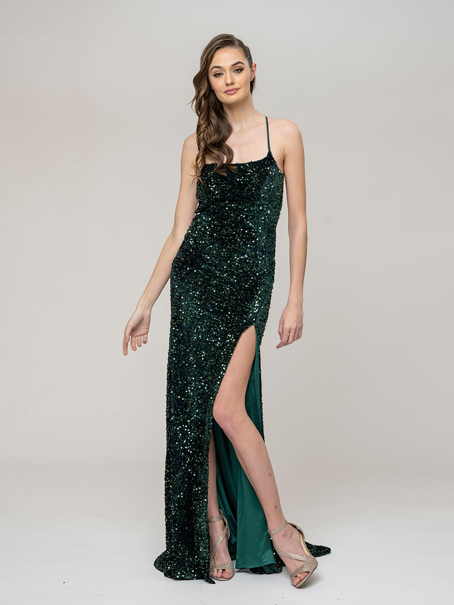  Side Slit Fitted Prom Dresses With Criss Cross Back