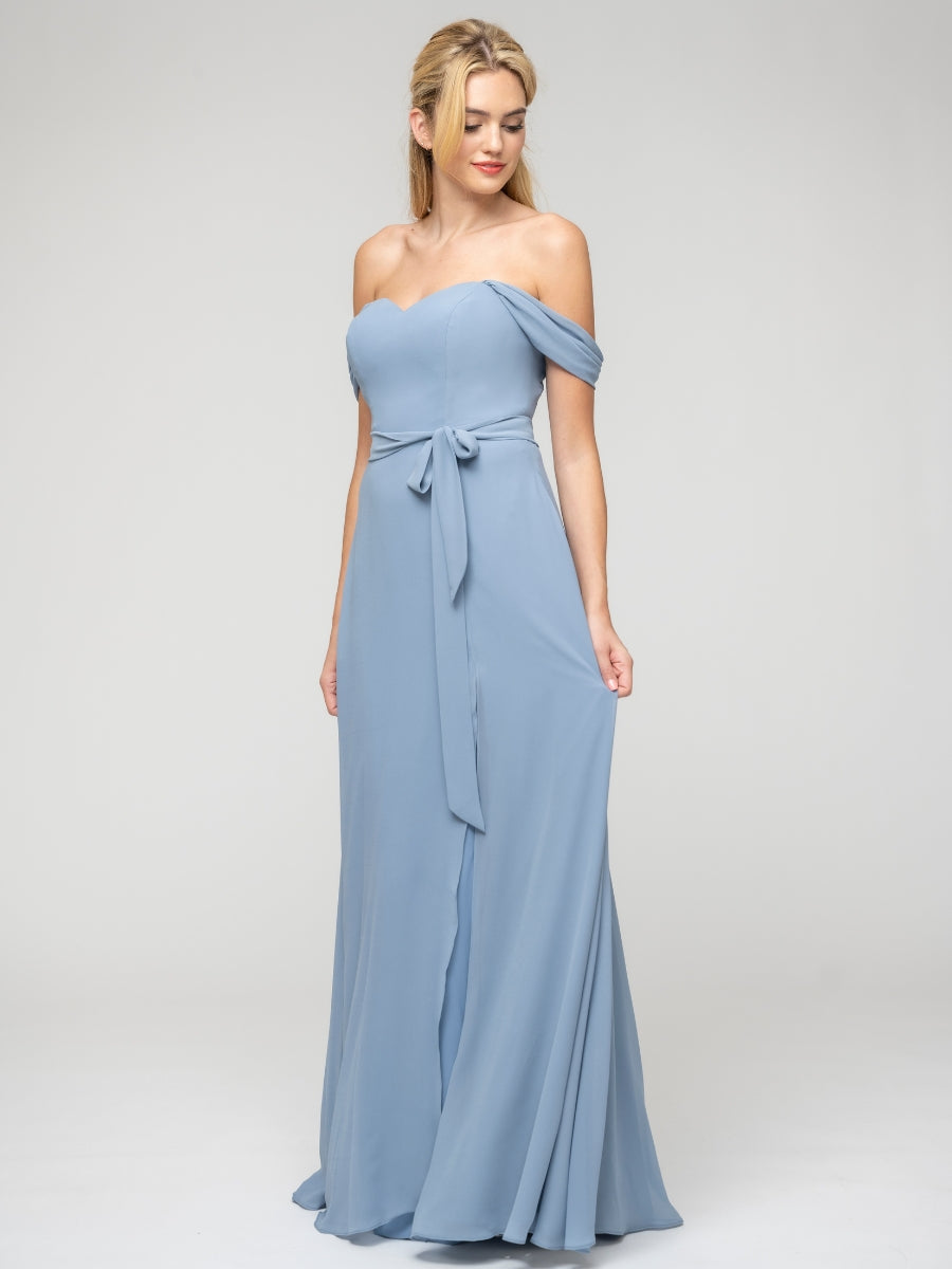 Slit A Line Chiffon Off The Shoulder Bridesmaid Dresses