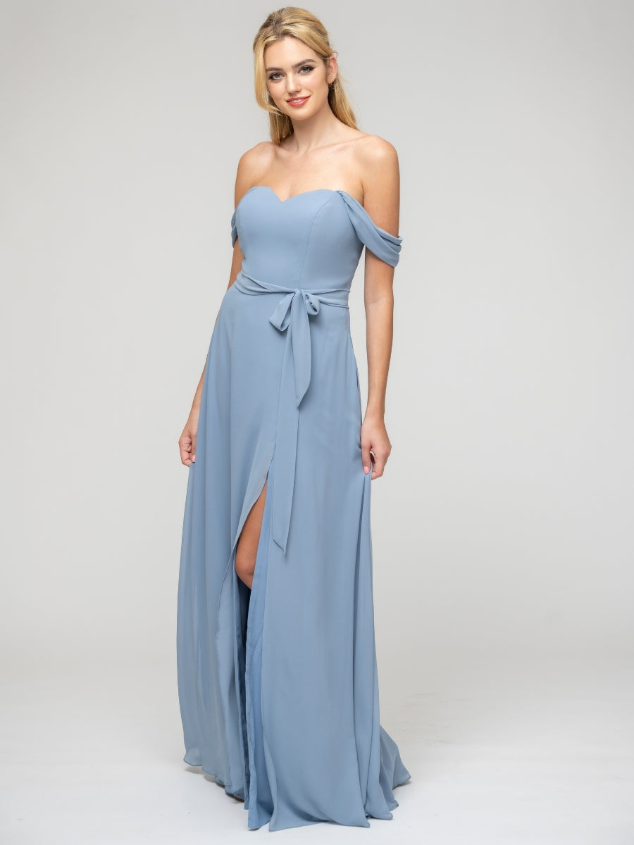 Slit A Line Chiffon Off The Shoulder Bridesmaid Dresses