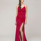 Spaghetti Strap Open Back Sequin Fitted Prom Dresses