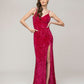 Spaghetti Strap Open Back Sequin Fitted Prom Dresses