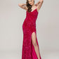 Spaghetti Strap Open Back Sequin Fitted Prom Dresses