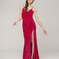 Spaghetti Strap Open Back Sequin Fitted Prom Dresses