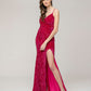 Spaghetti Strap Open Back Sequin Fitted Prom Dresses