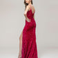 Spaghetti Strap Open Back Sequin Fitted Prom Dresses