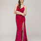 Spaghetti Strap Open Back Sequin Fitted Prom Dresses