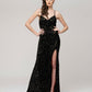 Spaghetti Strap Sequin Fitted Prom Dresses With Side Slit