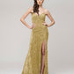 Spaghetti Strap Sequin Fitted Prom Dresses With Side Slit