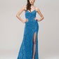 Spaghetti Strap Sequin Fitted Prom Dresses With Side Slit