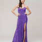 Spaghetti Strap Sequin Fitted Prom Dresses With Side Slit