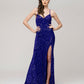 Spaghetti Strap Sequin Fitted Prom Dresses With Side Slit