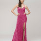 Spaghetti Strap Sequin Fitted Prom Dresses With Side Slit