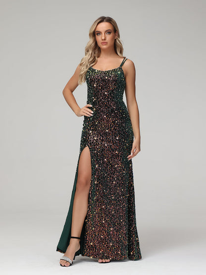 Luxury Spaghetti Strap Crisscross Back Sheath Prom Dresses
