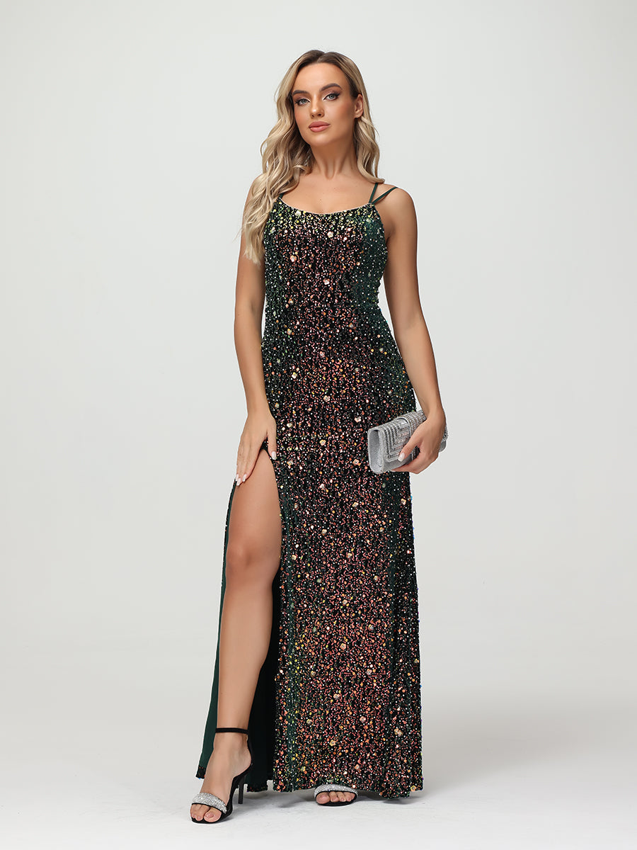 Luxury Spaghetti Strap Crisscross Back Sheath Prom Dresses