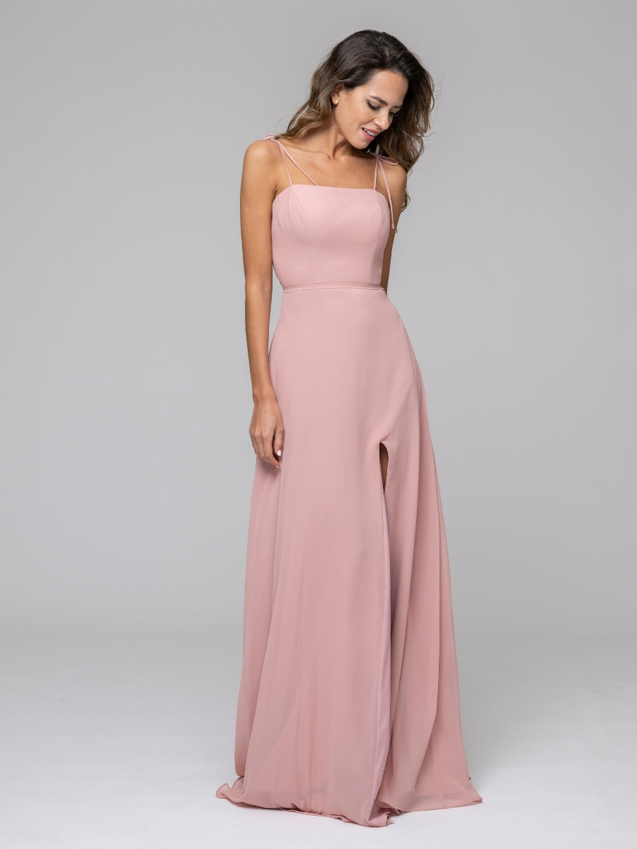 Strapless Open Back Chiffon Spaghetti Strap Bridal Party Dress