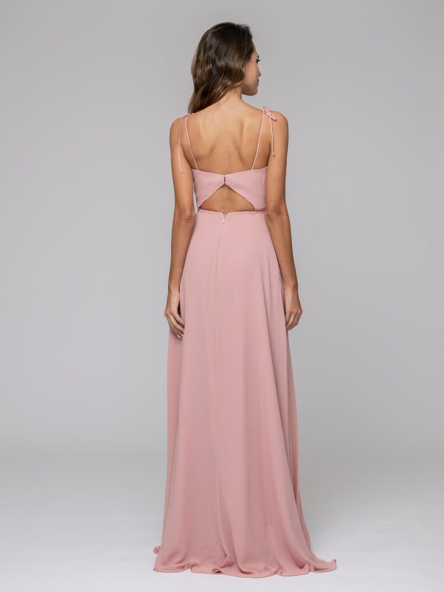 Strapless Open Back Chiffon Spaghetti Strap Bridal Party Dress