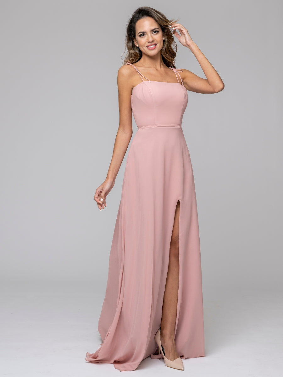 Strapless Open Back Chiffon Spaghetti Strap Bridal Party Dresses 