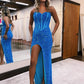 Strapless Sweetheart Corset Prom Dresses With Side Slit