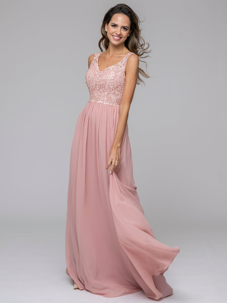 Applique V Neck Keyhole Back A Line Bridesmaid Dresses