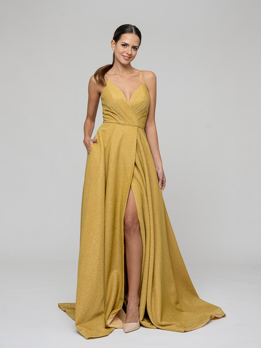 Sweep Train Metallic Glitter A Line Prom Dresses