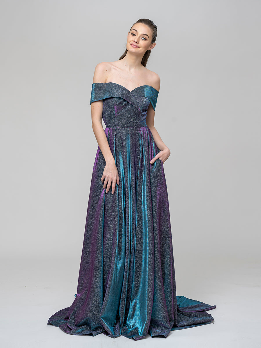 Sweep Train Sweetheart Metallic Glitter A Line Prom Dresses