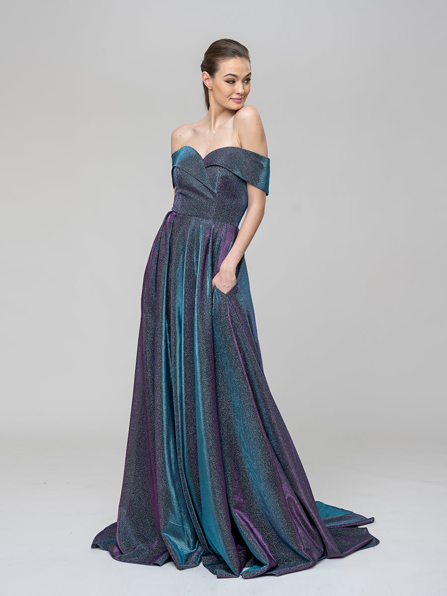 Sweep Train Sweetheart Metallic Glitter A Line Prom Dresses