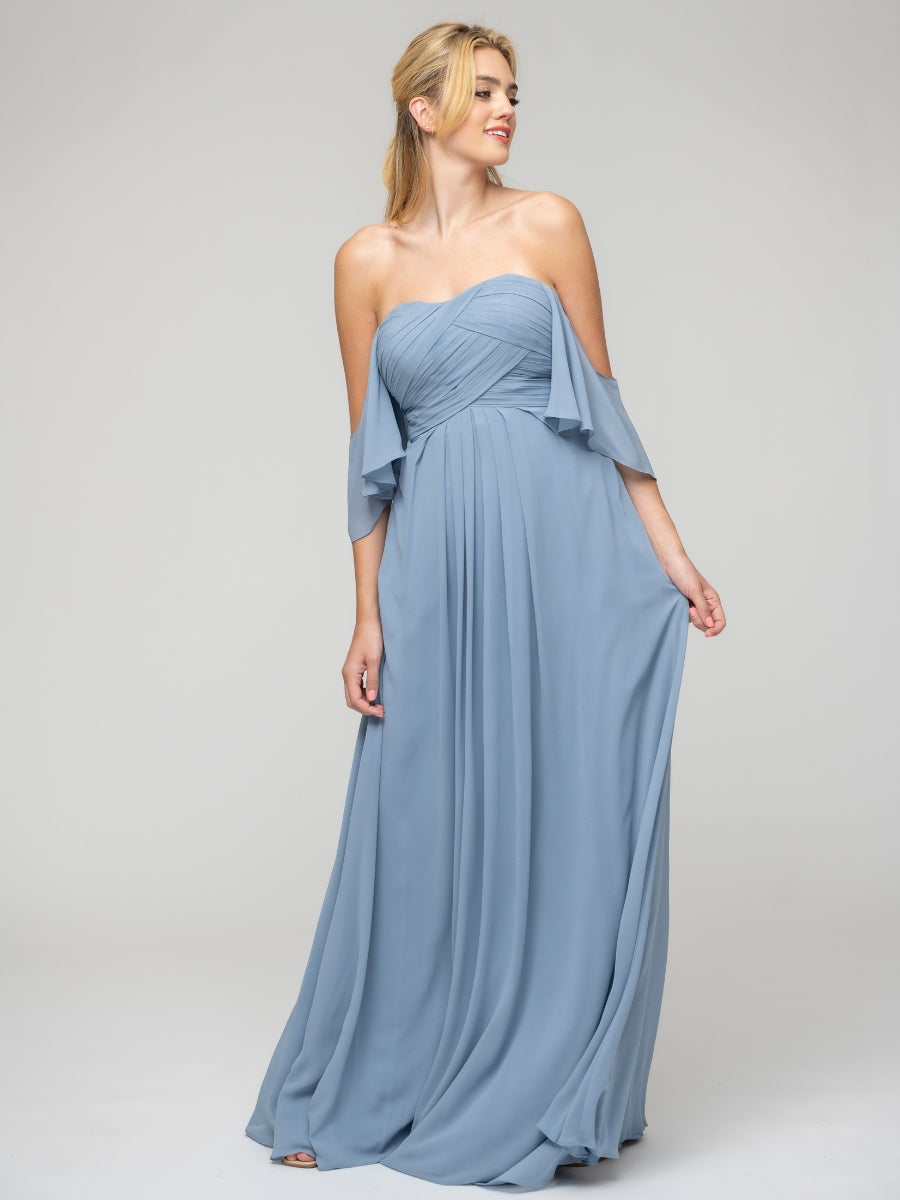 Sweetheart Chiffon Flutter Sleeve Pleats Bodice Bridesmaid Dresses