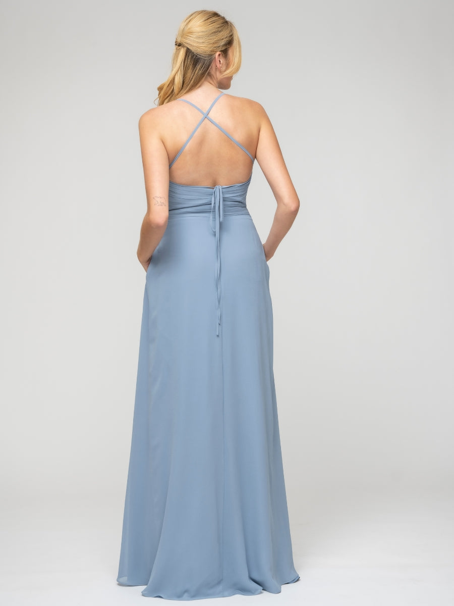 Sweetheart Chiffon Long Bridesmaid Dresses With Crisscross Back