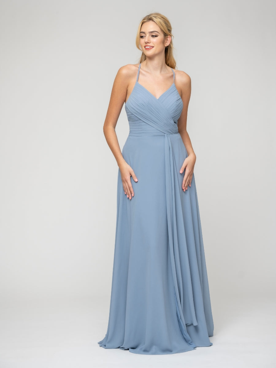 Sweetheart Chiffon Long Bridesmaid Dresses With Crisscross Back