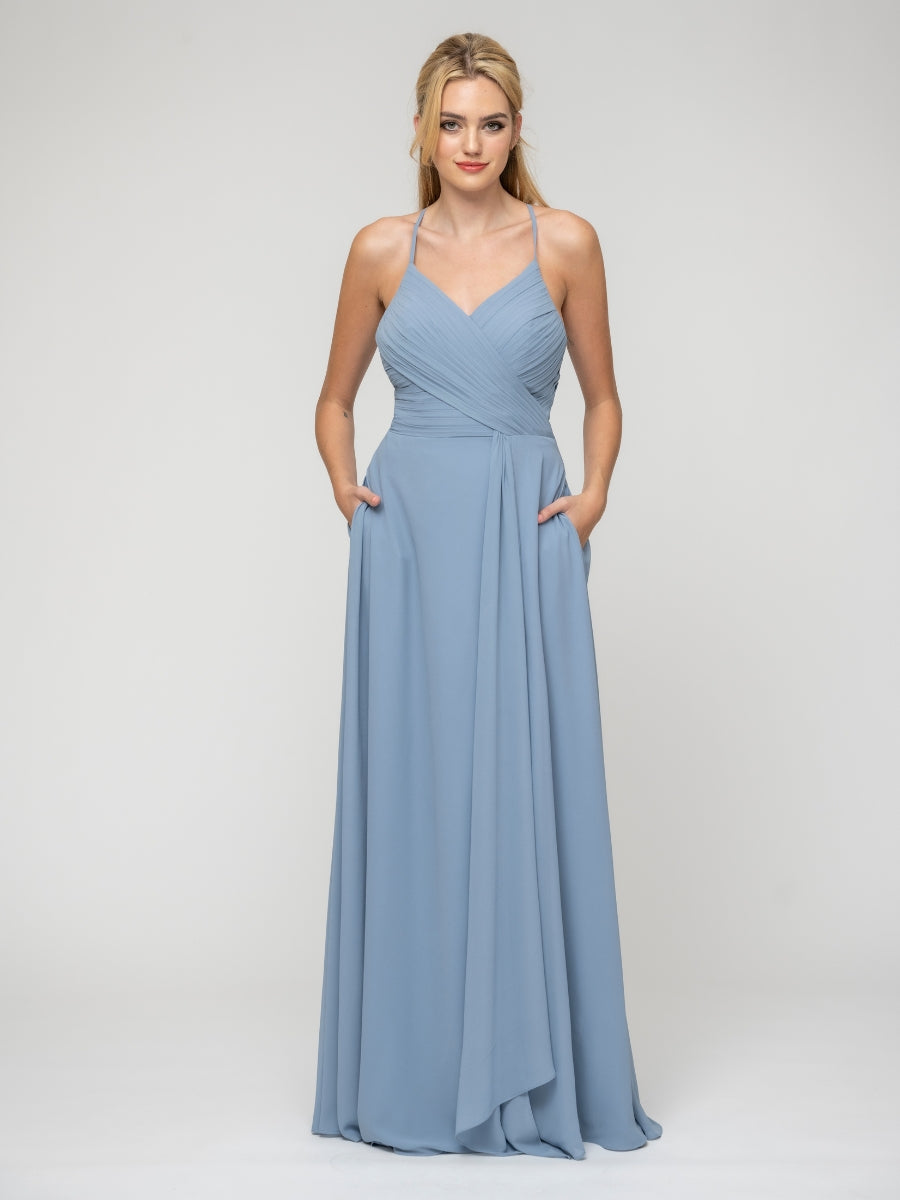 Sweetheart Chiffon Long Bridesmaid Dresses With Crisscross Back