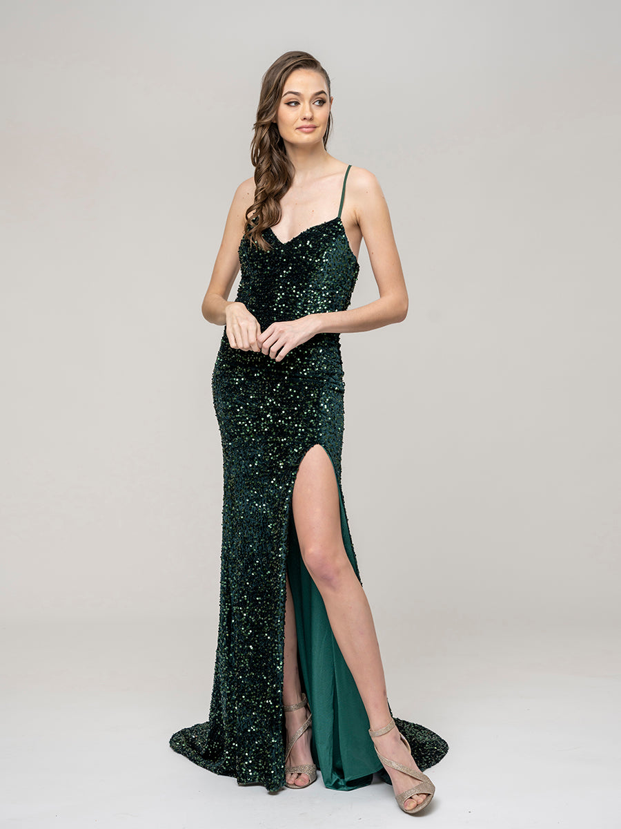 Sweetheart Spaghetti Strap Fitted Sequin Prom Dresses