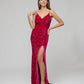 V Neck Lace Up Back Sequin Fitted Prom Gown