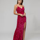 V Neck Lace Up Back Sequin Fitted Prom Gown