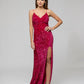 V Neck Lace Up Back Sequin Fitted Prom Gown