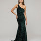 Velvet Sequin Fitted Prom Dresses With One Shoulder
