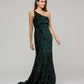 Velvet Sequin Fitted Prom Dresses With One Shoulder