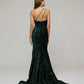 Velvet Sequin Fitted Prom Dresses With One Shoulder