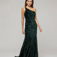 Velvet Sequin Fitted Prom Dresses With One Shoulder